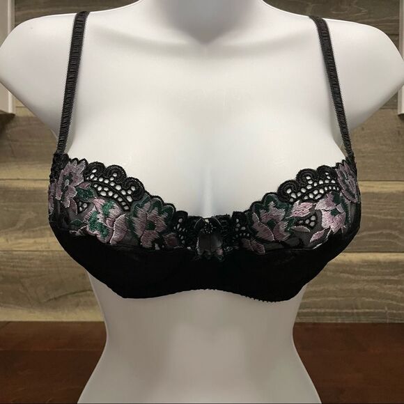 Gossard Black Lace Embroidered Floral Bra Size 34B - Picture 2 of 9